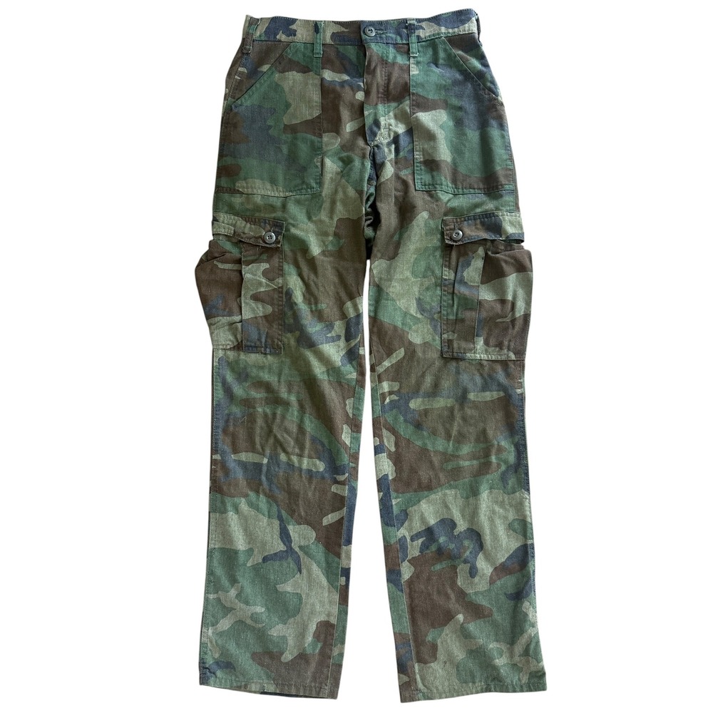 80s Vintage US Military Woodland Camouflage BDU Cargo Pants Army Combat Green